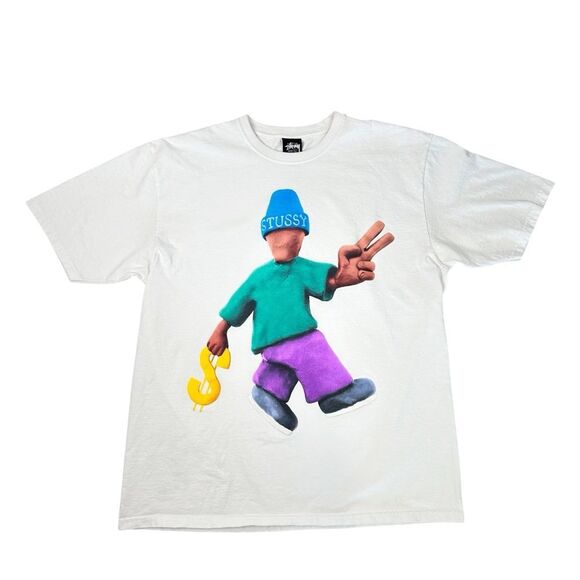 Stussy Peace & Prosperity T-Shirt Size Large White 90s Skate Surf Hip Hop - Picture 1 of 5